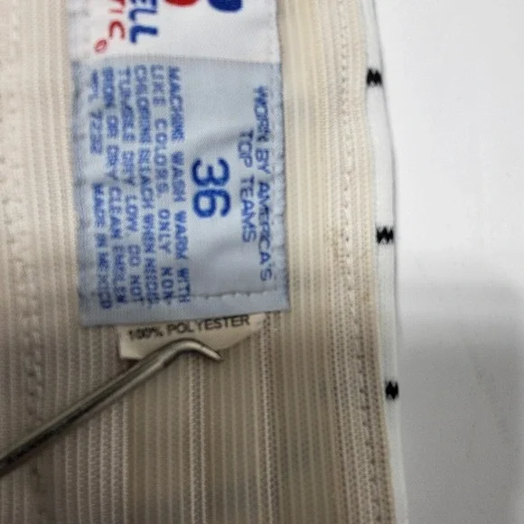 Russell Athletic Mens White Black Pinstripe Baseball Pants Size 36 Distressed - Picture 10 of 11